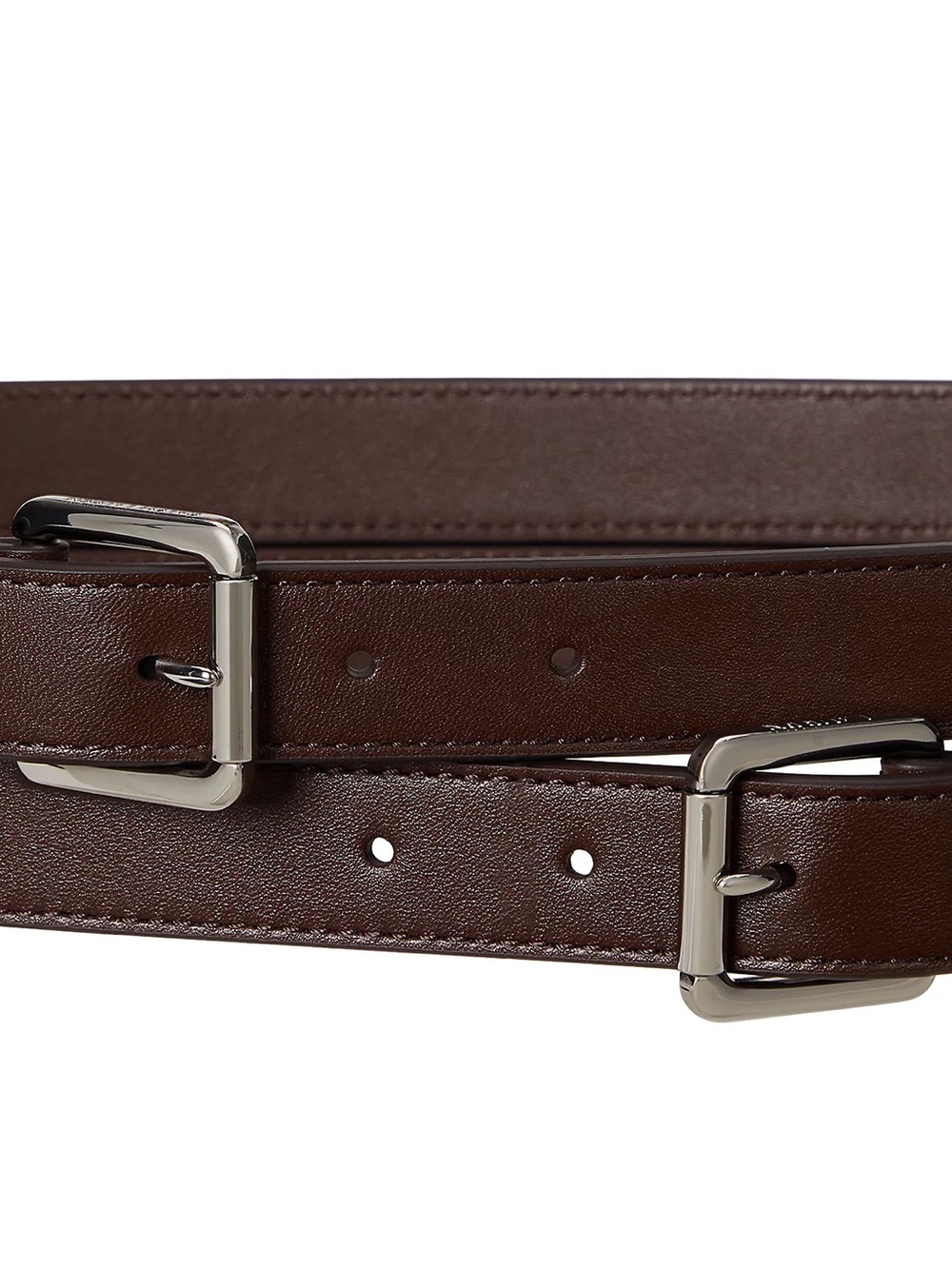 Ralph Lauren Brown Double-Buckle Leather Belt with Silver Buckles - Picture 2 of 3